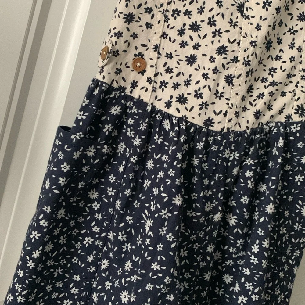 NWOT FREE PEOPLE Floral Colorblock Shortalls Overalls Romper in Blue White - Picture 5 of 10